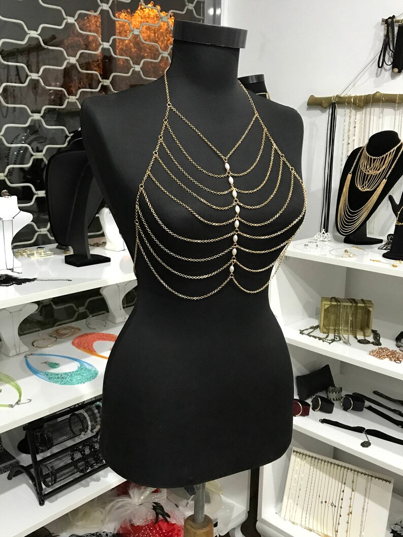 Rose Gold Body Chain Body Necklace Body Jewelry Pearl Body Etsy