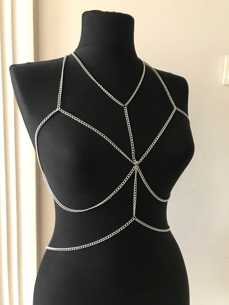 Silver body chain chain bra body jewelry bra cage dainty Etsy