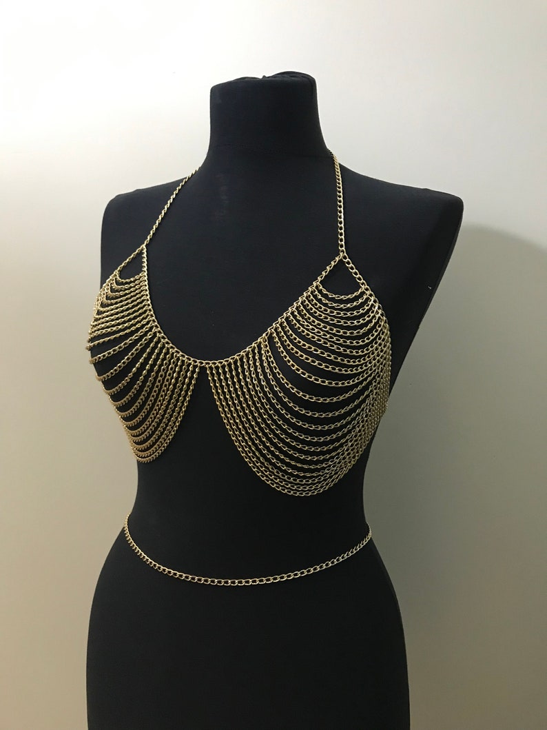 Gold chain bra Body Chain Body Jewelry Sexy Chain Bra | Etsy