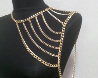 Cadena de hombro de oro, collar de hombro, cadena corporal, joyas corporales, joyas de hombro