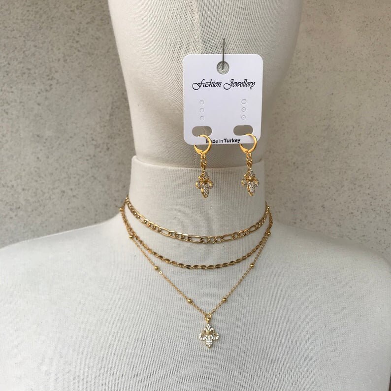 Gift for her Bridesmaid gift Gold Charm Necklace /& Earrings Set