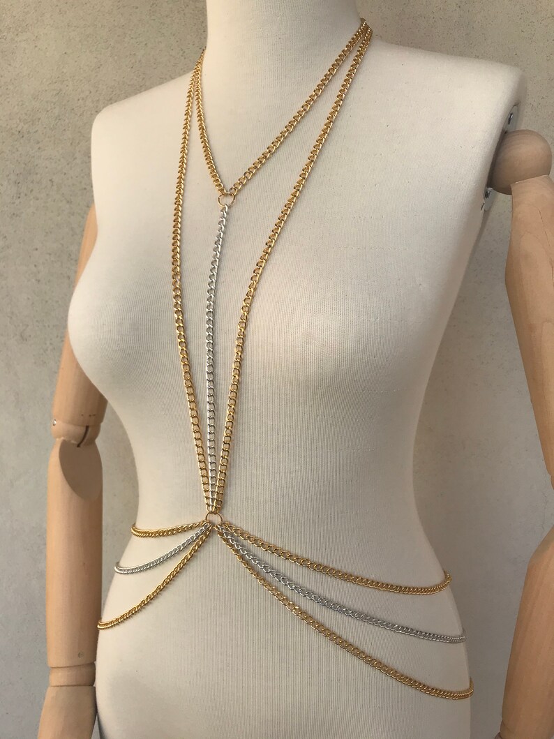 Gold and silver body chain body harness body necklace Etsy