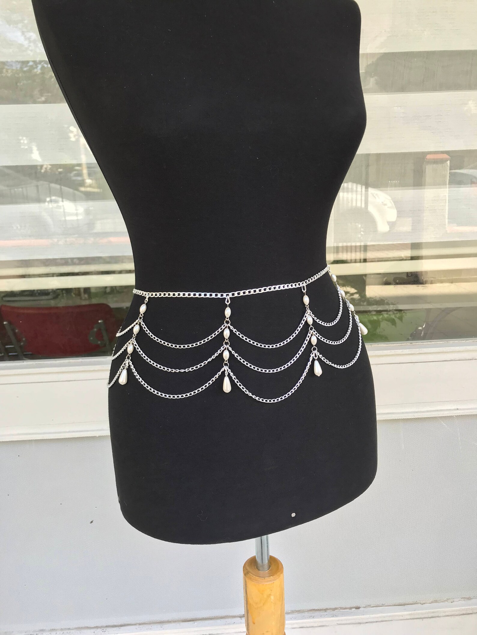 Sİlver Belly Chain Pearl Bely Chain Belly Dance Waist Etsy