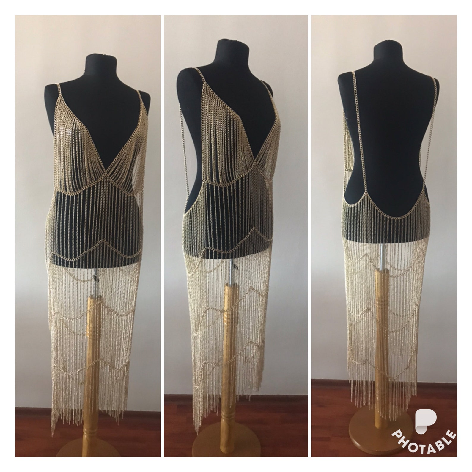 Gold chain dress Silver chain dress Long chain dress Body Etsy