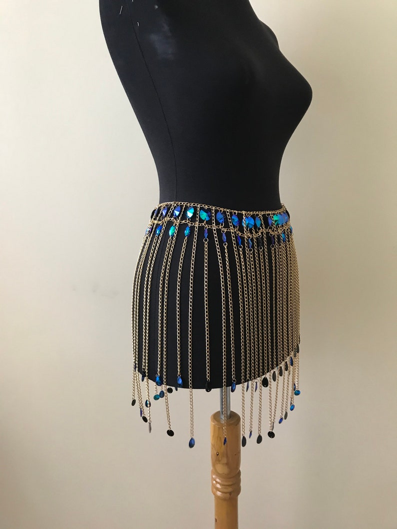 Festival Outfit Bodychain Blue sparkly chain skirt Sparkling body chain Festival Jewelry