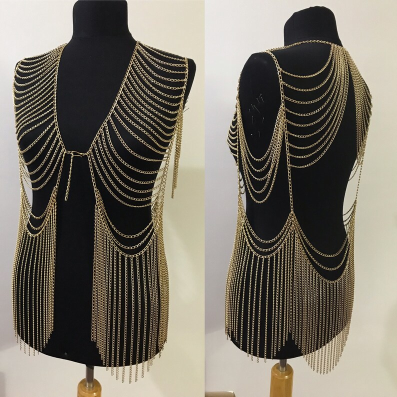 Gold Chain Vest Body Jewelry Silver Bodychain Festival Etsy