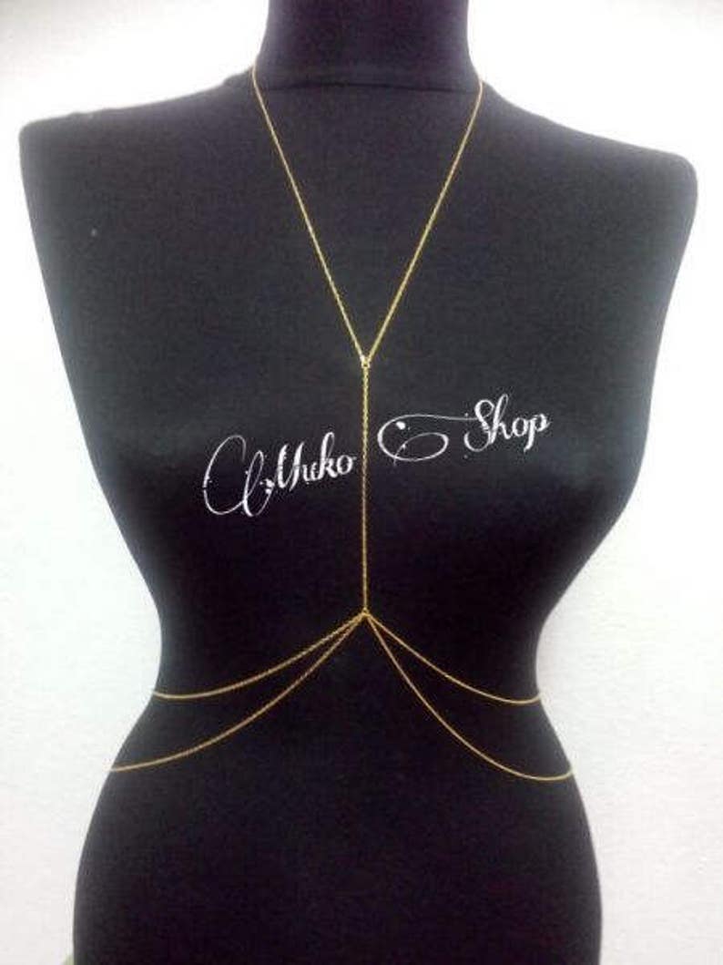 Gold Body Chain, Gold Body Jewelry, Delicate Body Chain, Dainty Body Necklace, Dainty Bodychain, BDC1047-02 image 1