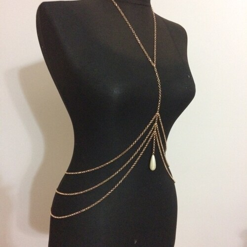 Gold Body Chain Body Necklace Pearl Body Jewelry Etsy