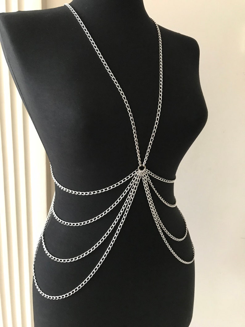 Silver Body Necklace Body Chain Body Harness Etsy