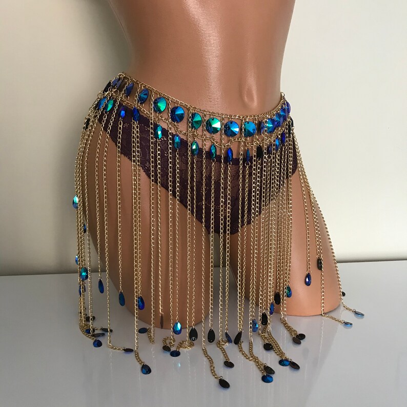 Festival Outfit Bodychain Blue sparkly chain skirt Sparkling body chain Festival Jewelry