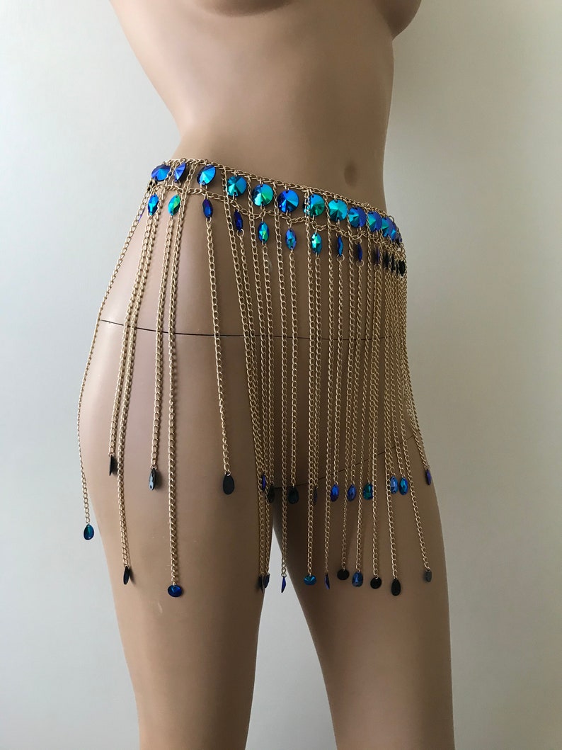 Festival Outfit Bodychain Blue sparkly chain skirt Sparkling body chain Festival Jewelry