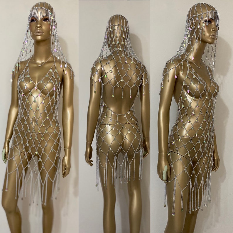Silber Sparkly Chain Dress & Head Dress, Bild 2