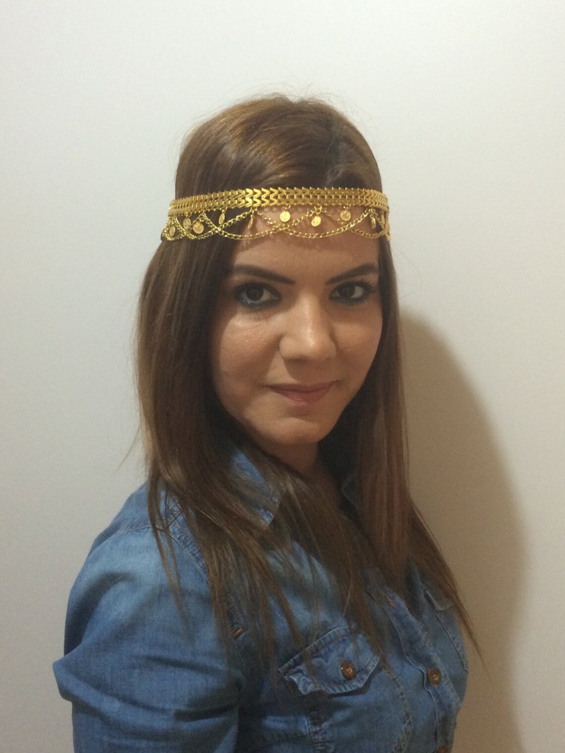 Gold Layered Head Piece with Coins Hair Paice Boho Head Etsy