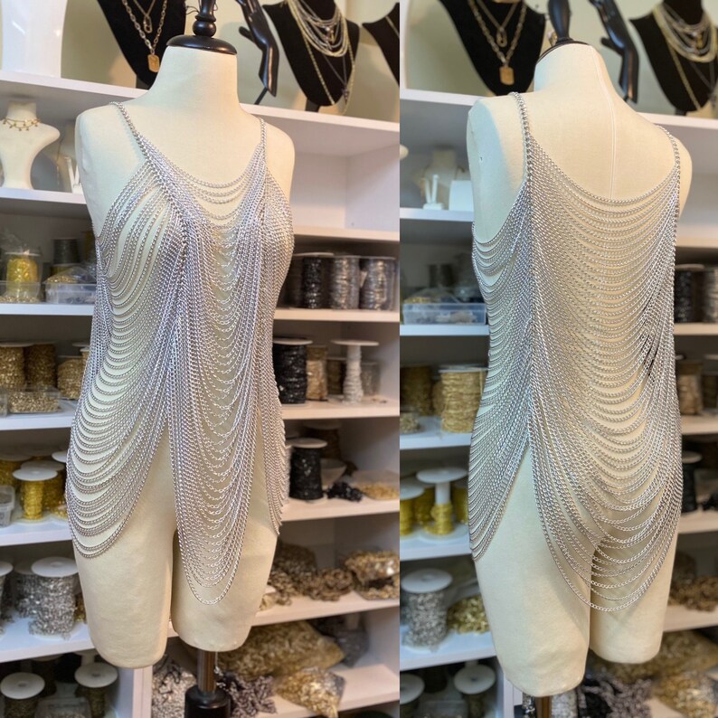 Silver Layered Chain Dress Mini Chain Dress Body Chain Etsy