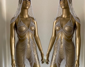 Silver Chain Dress & Head Dresss