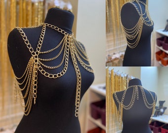 Gold Shoulder Necklace , Shoulder Jewelry , Body Jewelry , Women Clothing Chain