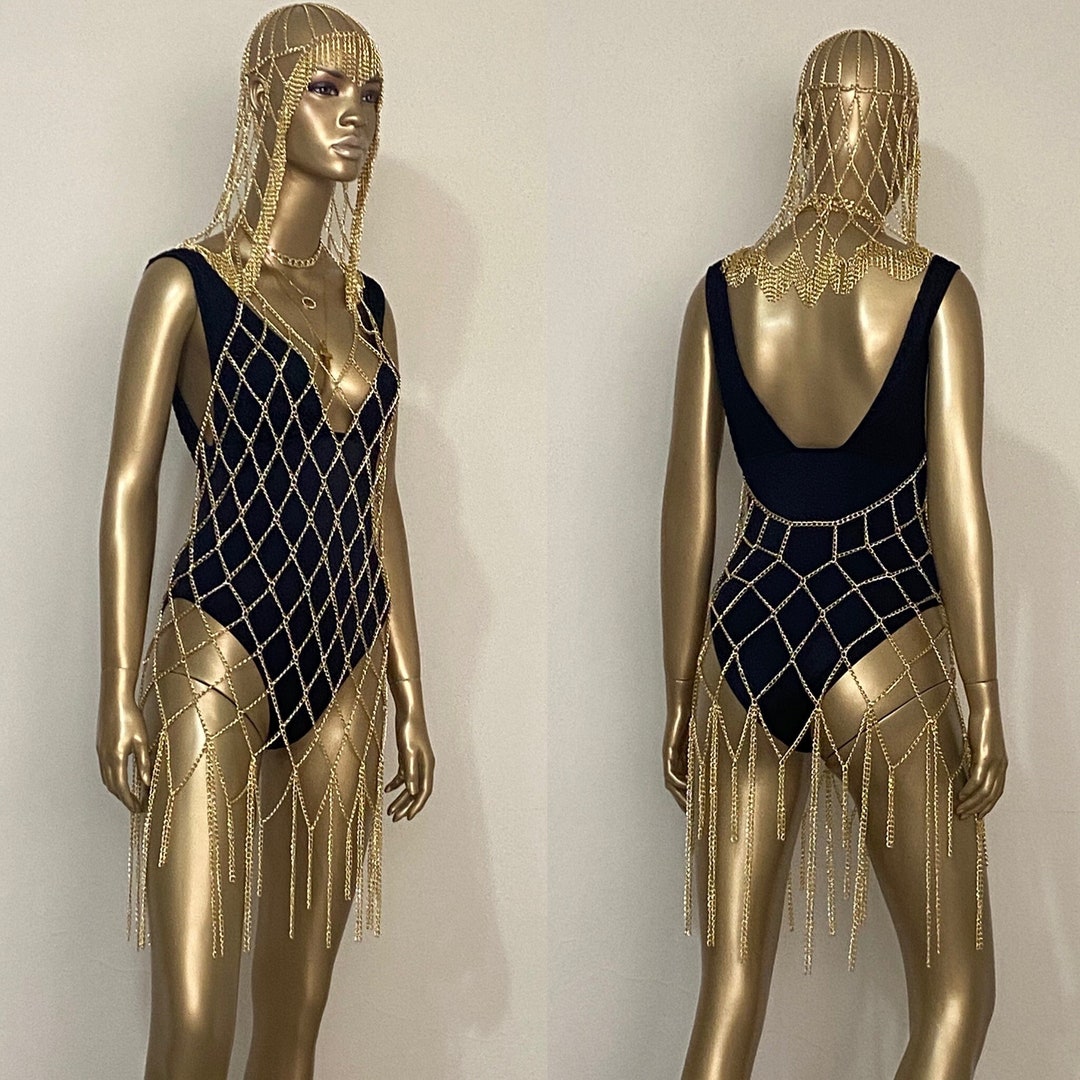 Gold Chain Dress & Head Dress Rave Outfit Burningman Etsy