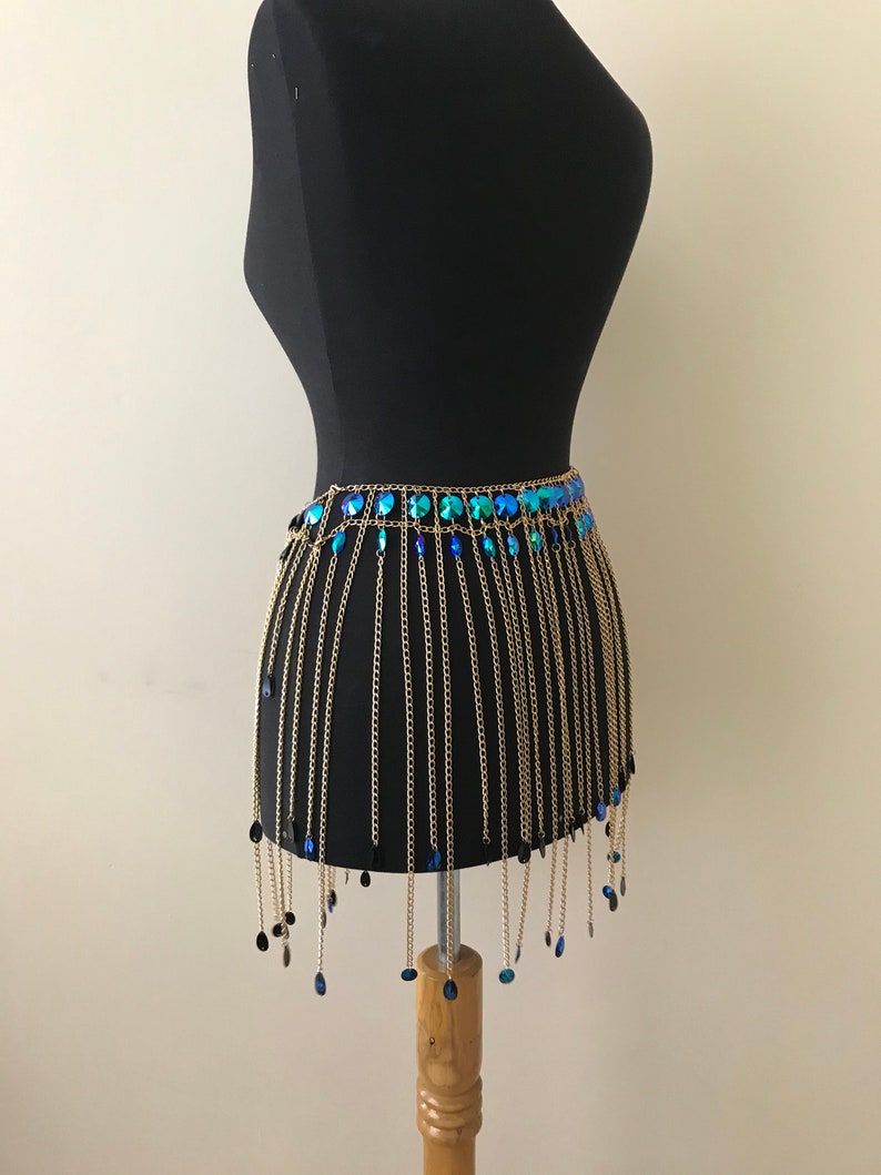 Festival Outfit Bodychain Blue sparkly chain skirt Sparkling body chain Festival Jewelry