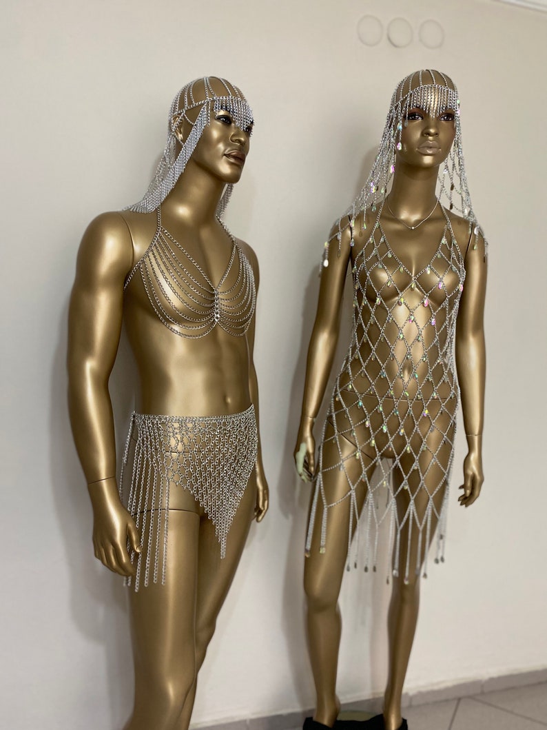 Silber Sparkly Chain Dress & Head Dress, Bild 4