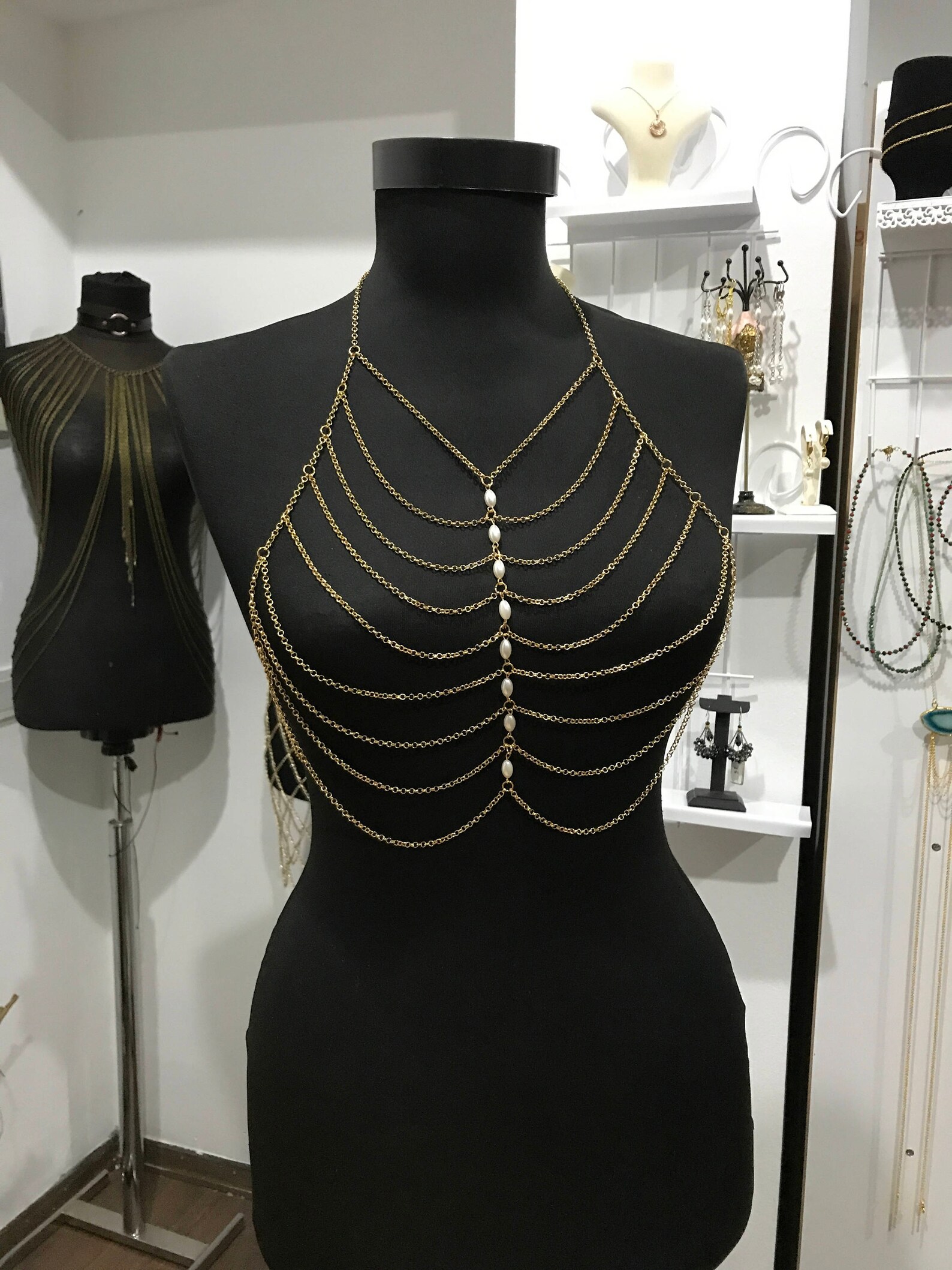 Rose Gold Body Chain Body Necklace Body Jewelry Pearl Body Etsy