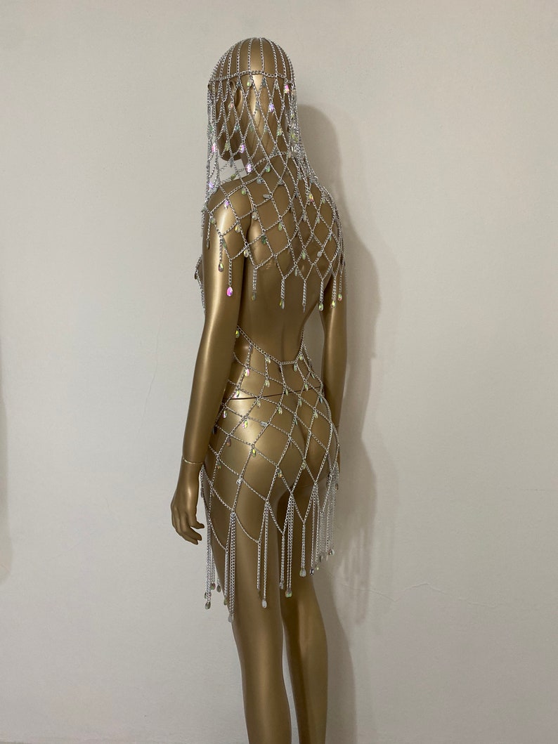 Silber Sparkly Chain Dress & Head Dress, Bild 5