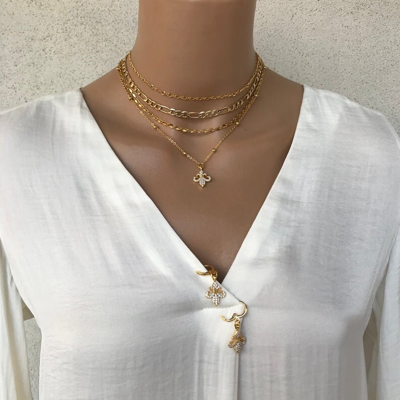 Gift for her Bridesmaid gift Gold Charm Necklace /& Earrings Set