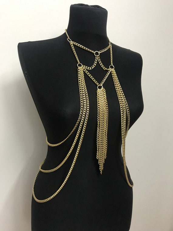 Gold Tassel Body Chain / Body Chain Jewelry / Festival Jewelry Etsy