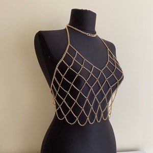 Gold V Kragen Körperkette, T-Shirt Körperkette, Kette Bralette, Körperschmuck, Gold Körperkette,