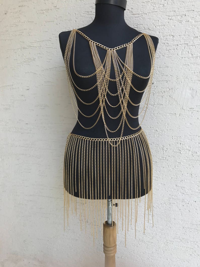 Gold Chain Dress Shoulder and Waist Chain Skirt Body Etsy