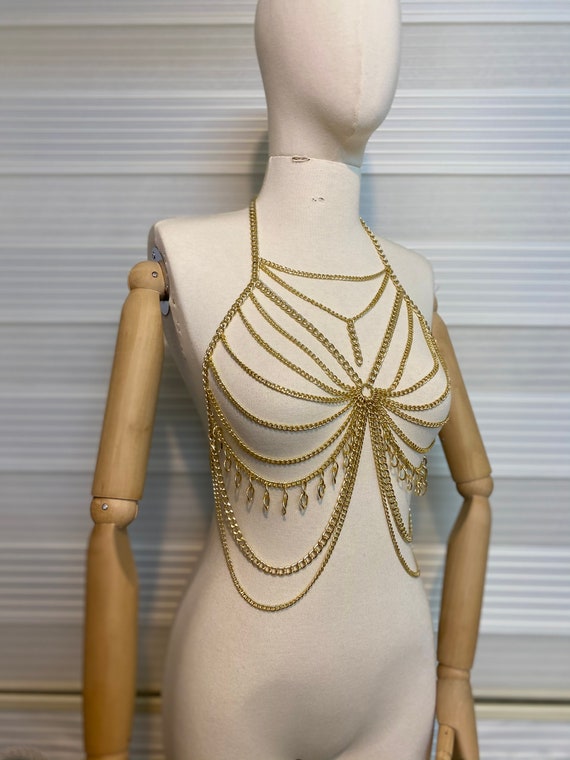 Gold Chain Bra Top , Bra Halter Top,festival Jewelry, Bodychain