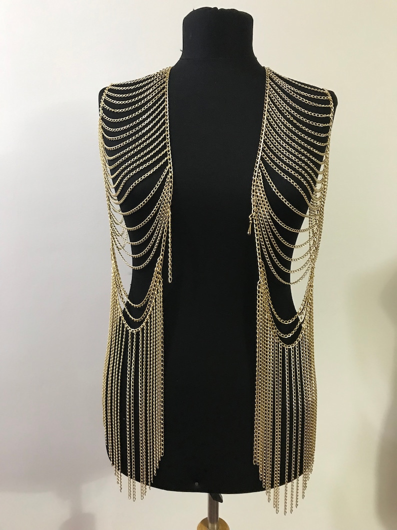 Gold Chain Vest Body Jewelry Silver Bodychain Festival Etsy