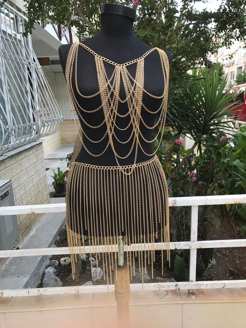 Gold Chain Dress Shoulder and Waist Chain Skirt Body Etsy