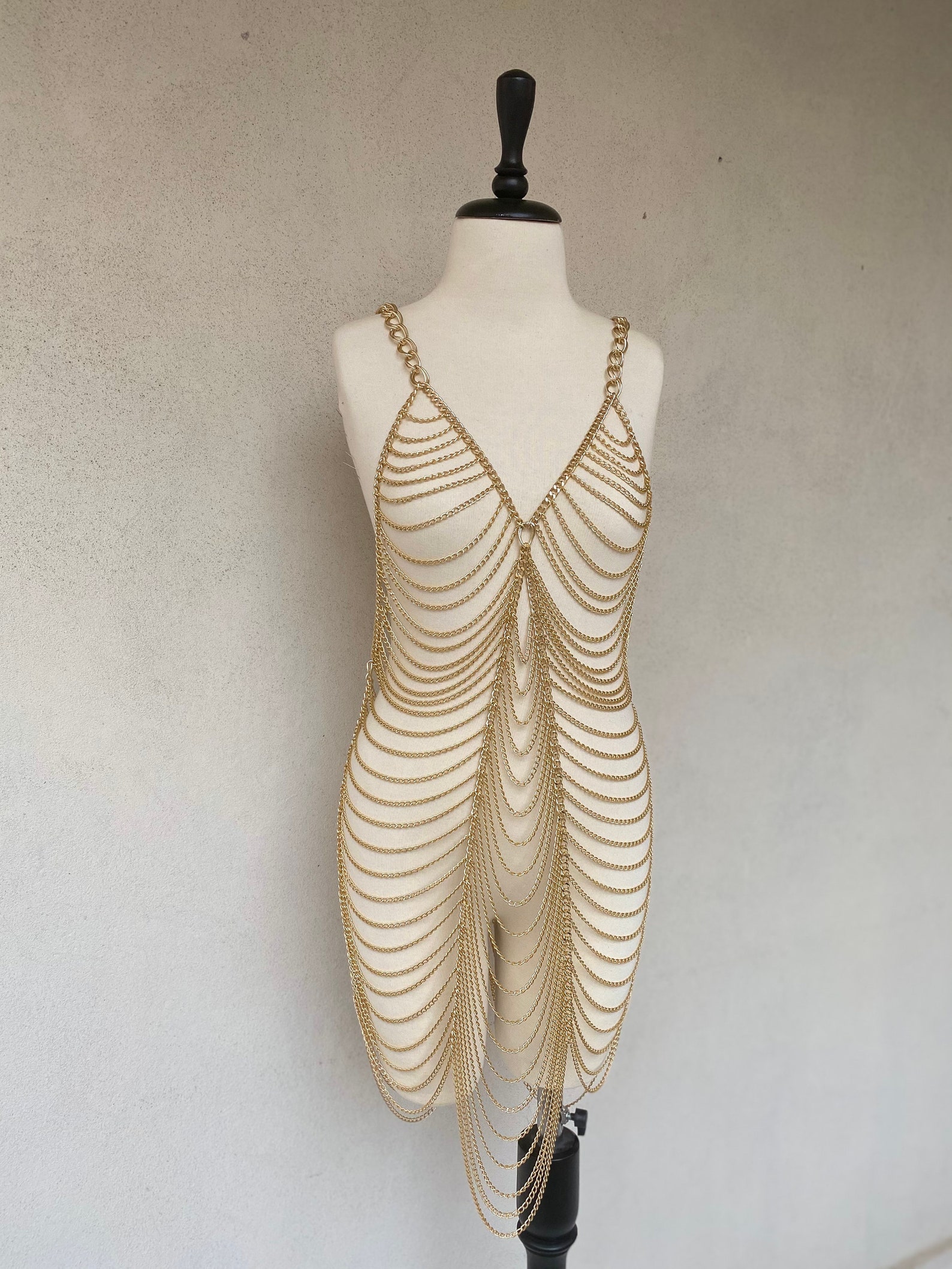 Golden Chain Dress Back Drop Chain Dress Women Clothing Etsy