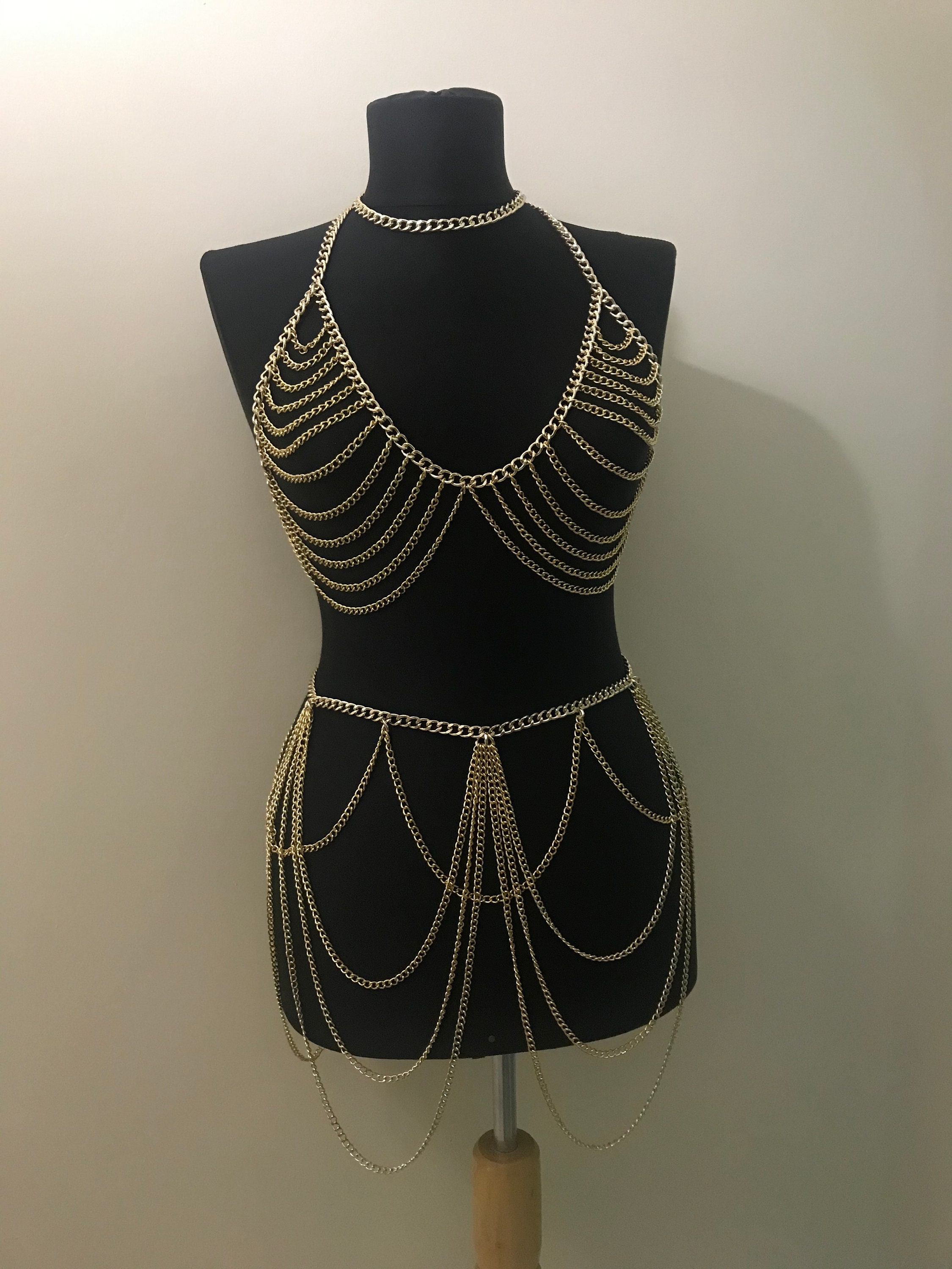 Gold Body Jewelry / SET / Chain Bra and Chain Bottom / Rave Outfit / Chain  Dress / Sexy Body Chain -  Canada