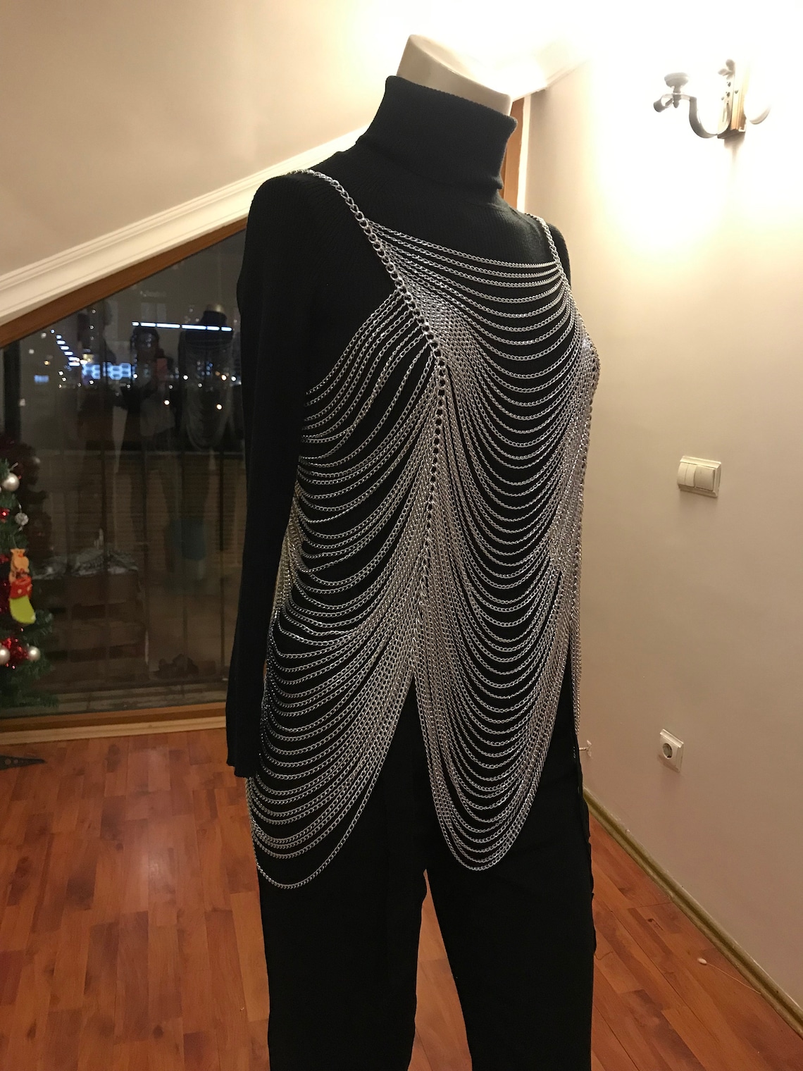 Silver Layered Chain Dress Mini Chain Dress Body Chain Etsy