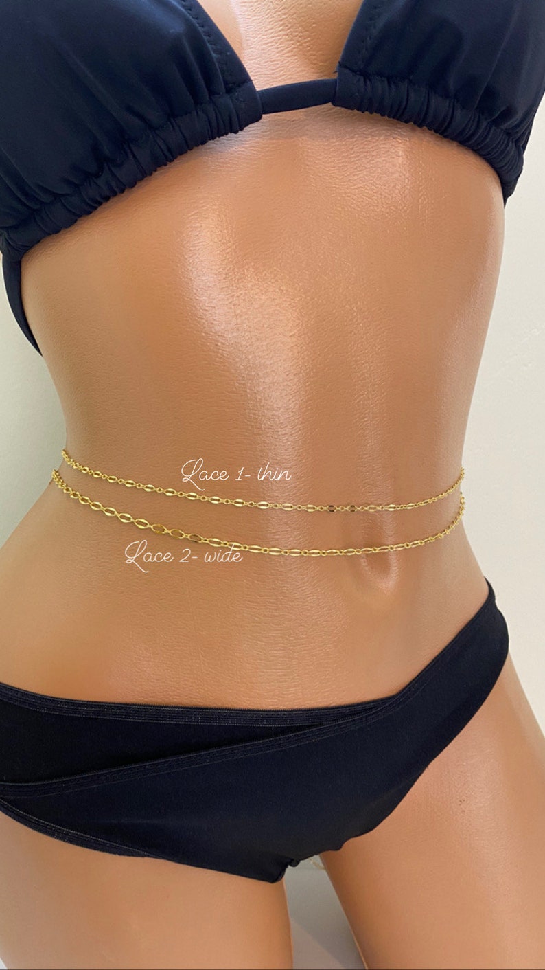 Lace Gold Belly Chain & Anklet Set , Charm waist Chain ,Waterproof, Bikini Jewelry , Anklet Gift , Body chain, Body jewelry, Waist Chain image 4