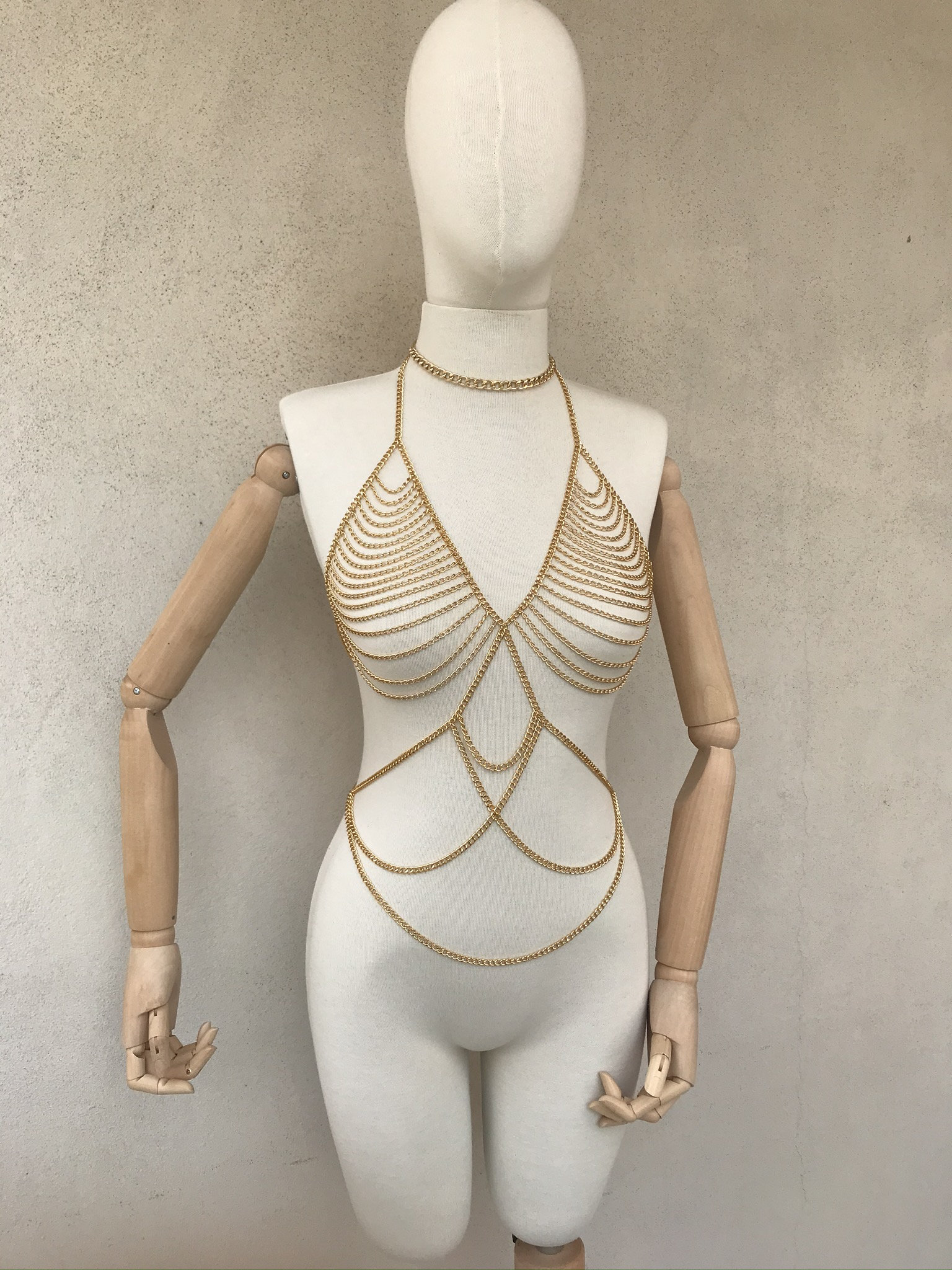 Gold Chain Bra, Lingerie Gold Body Jewelry, Waist Chain , Body