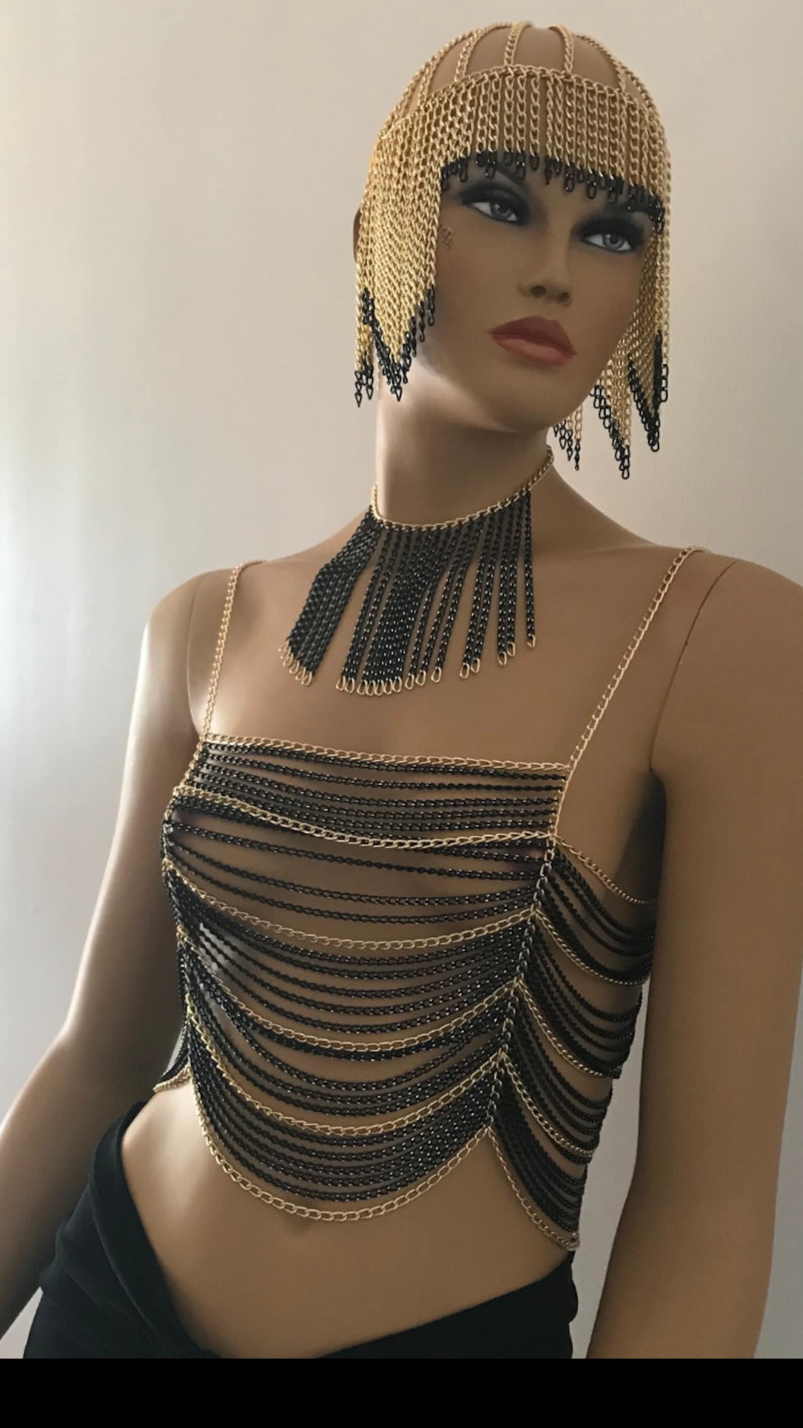 Black & Gold Chain Top with Necklace Bodychain Festival Etsy