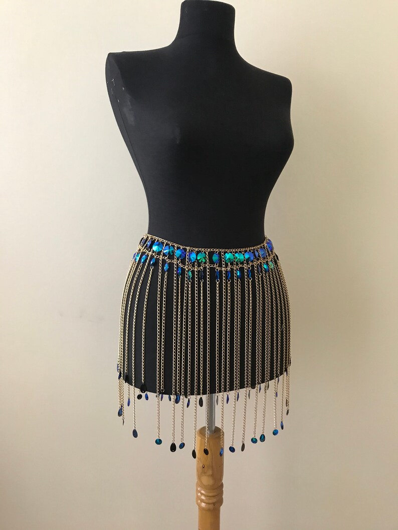 Festival Outfit Bodychain Blue sparkly chain skirt Sparkling body chain Festival Jewelry