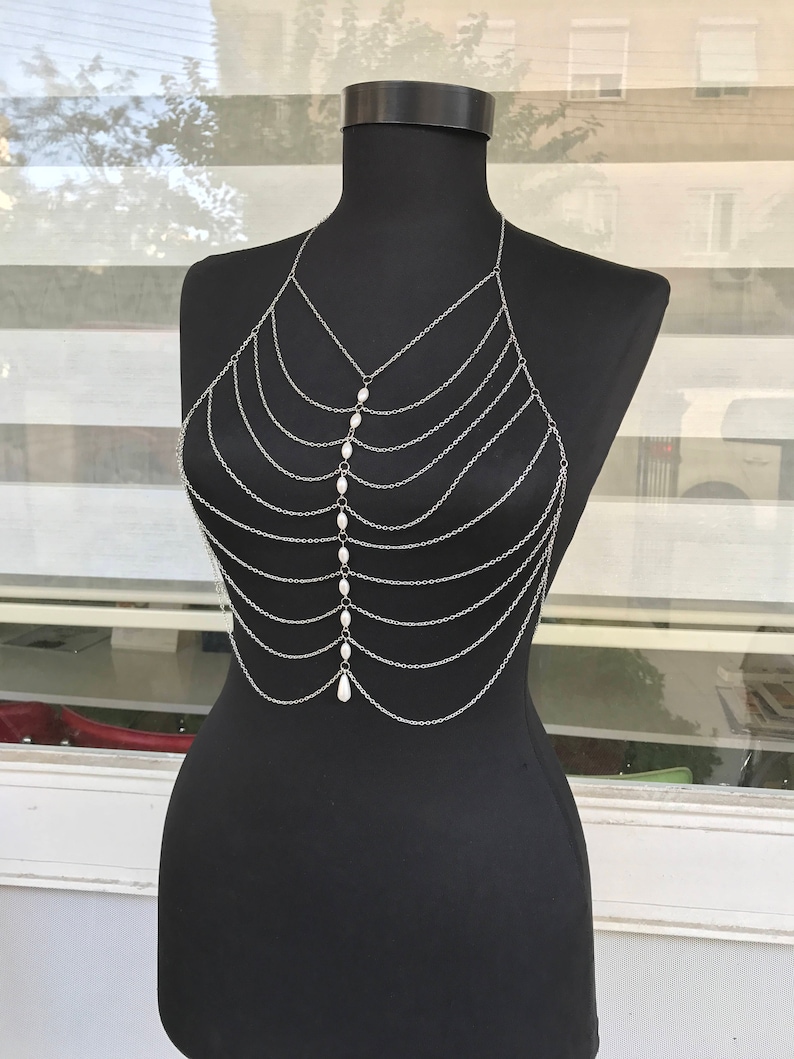 Silver Body Chain Body Necklace Body Jewelry Pearl Etsy