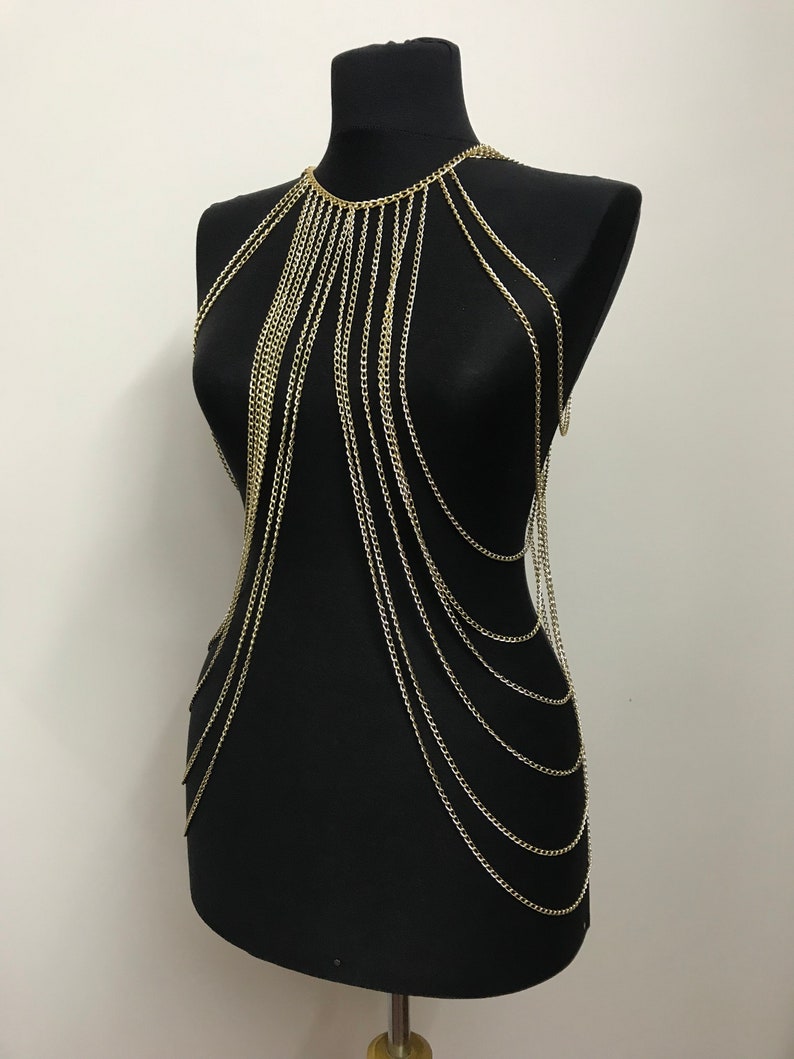 Gold Layered Body Necklace Body Chain Jewelry Body Etsy