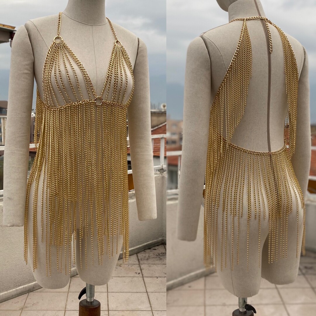 Gold Chain Dress Night Clup Chain Dress Body Chain Jewelry Etsy