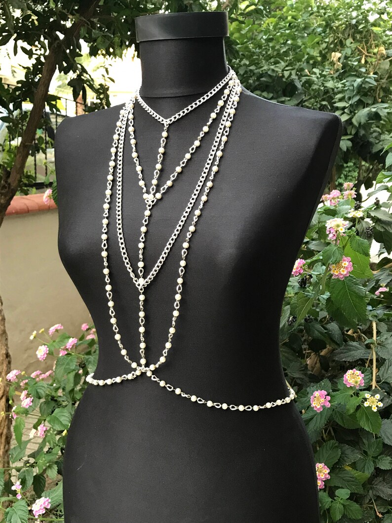 Pearl Body Chain Body Jewelry Body Necklace Silver Body Etsy