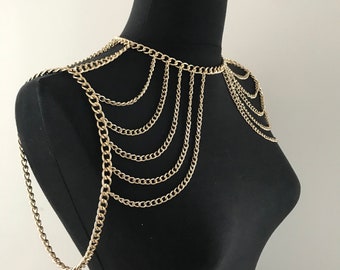 Gold Shoulder Necklace, Shoulder Jewelry,