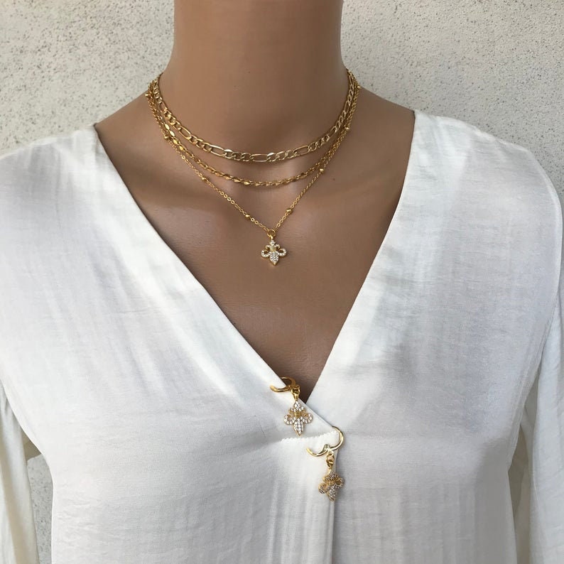 Gift for her Bridesmaid gift Gold Charm Necklace /& Earrings Set