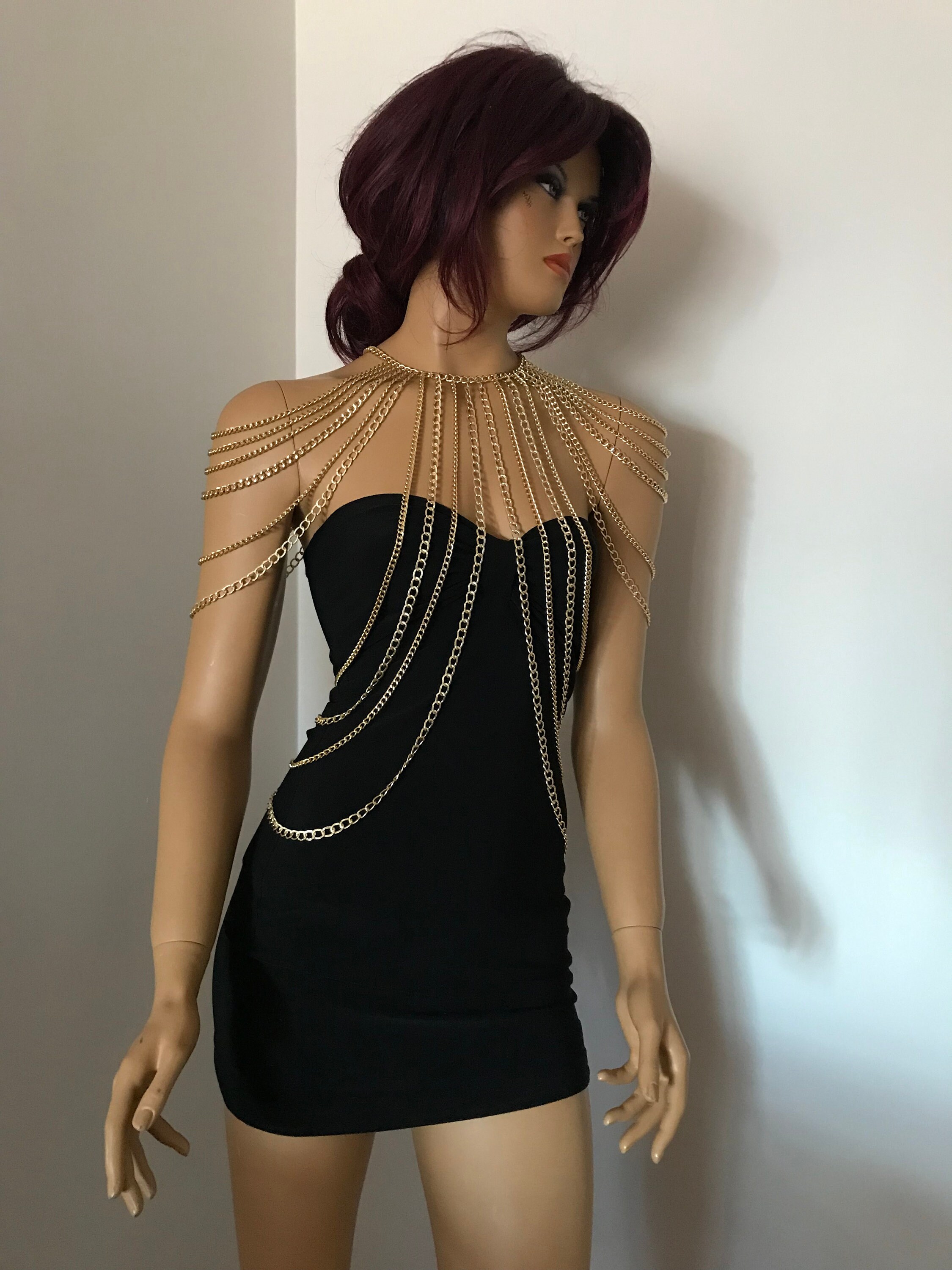 Gold Body Necklace &shoulder Necklace Etsy Canada