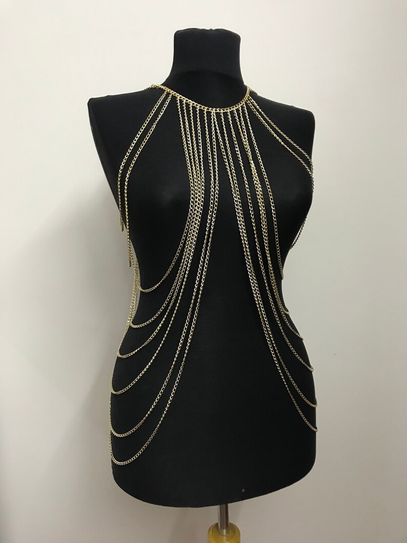 Gold Layered Body Necklace Body Chain Jewelry Body Etsy
