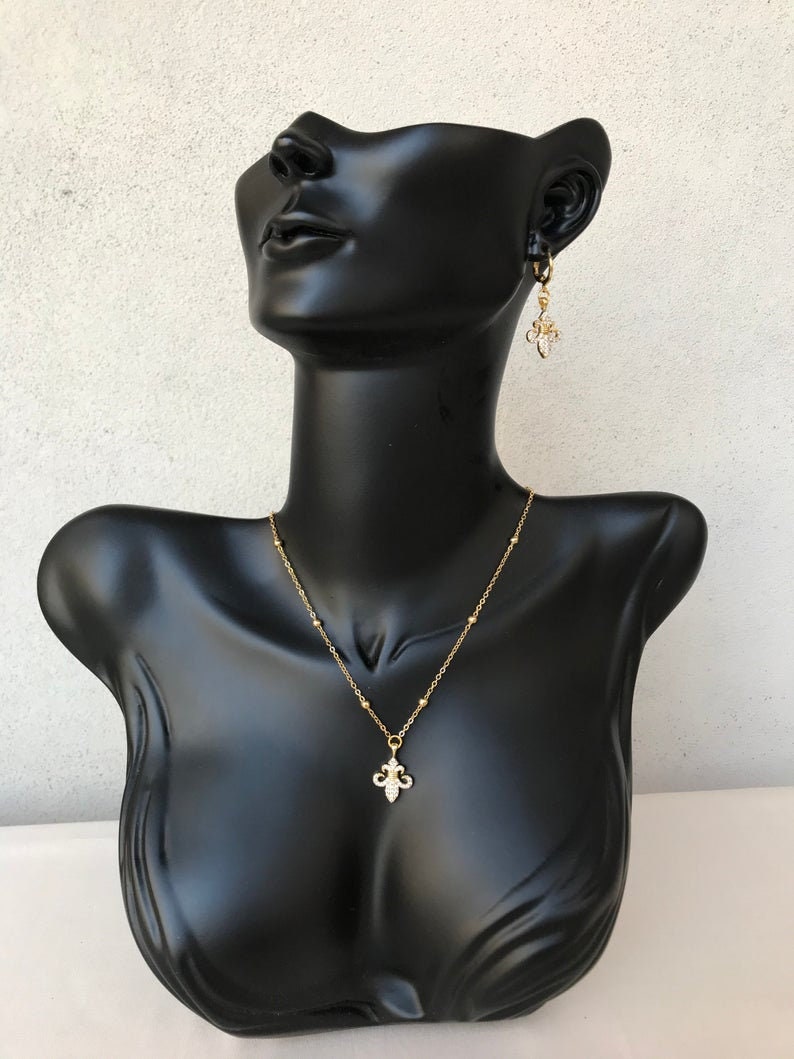 Gift for her Bridesmaid gift Gold Charm Necklace /& Earrings Set