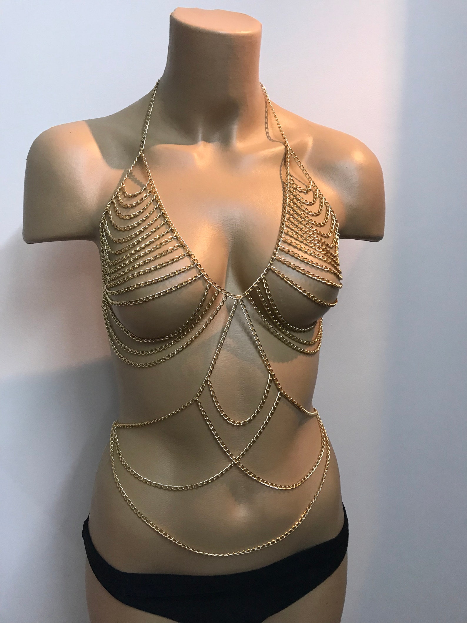 Gold Chain Bra Lingerie Gold Body Jewelry Waist Chain Body Etsy