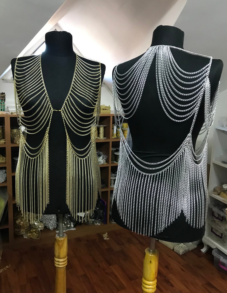 Gold Chain Vest Body Jewelry Silver Bodychain Festival Etsy